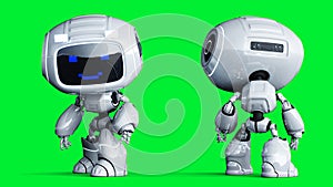 White smiling toy robot animation. 3d rendering.