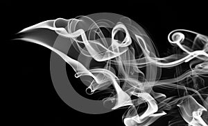 White smoke abstraction with swirls on black