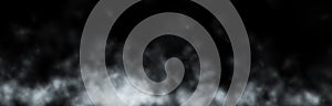 White smoke on black background. Dynamic abstract fog. 3D rendering