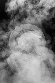 White smoke or dense steam on black background, texture, overlay