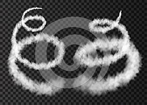 White smoke  plane spiral  track isolated on transparent background