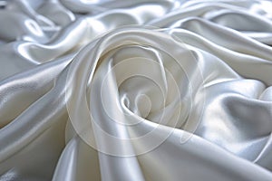 White smooth satin or silk texture background. White fabric abstract texture. Luxury satin cloth. Silky and wavy folds of silk
