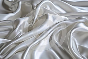 White smooth satin or silk texture background. White fabric abstract texture. Luxury satin cloth. Silky and wavy folds of silk