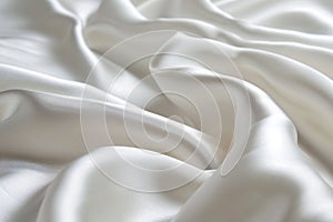 White smooth satin or silk texture background. White fabric abstract texture. Luxury satin cloth. Silky and wavy folds of silk