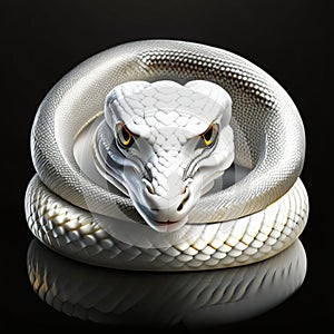 White snake on a black background. 3d rendering, 3d illustration. Generative AI photo