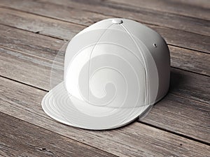 White snapback on the wooden floor. 3d rendering