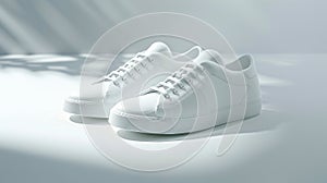 White sneakers with laces on white background