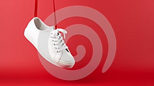 white sneakers stepping on red