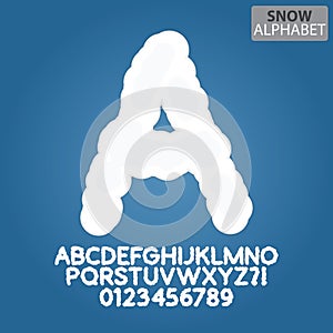 White Snow Alphabet and Numbers Vector