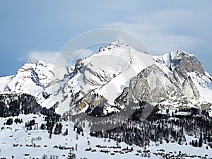 White snow caps on the alpine peaks SÃ¤ntis (Santis or Saentis)