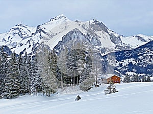 White snow caps on the alpine peaks SÃ¤ntis (Santis or Saentis)