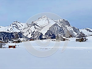 White snow caps on the alpine peaks SÃ¤ntis (Santis or Saentis)
