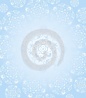 White snow flacks kaleidoscope background