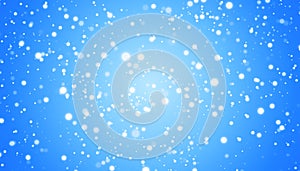 White snow flies on a blue background. Christmas snowflakes. Winter blizzard background illustration.