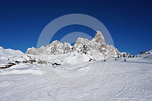 White snow mountain panorama sunny day