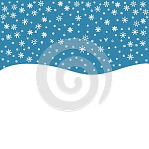 White Snow Vector Blue Background. Sky Snowflake Wallpaper. Christmas Card. New years Snowfall Design.