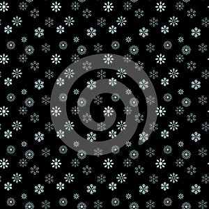 White Snowflake on black simple seamless pattern. Abstract wallpaper, wrapping decoration. Symbol of winter, Merry Christmas