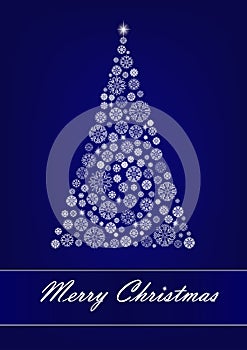 White snowflake Christmas tree on the dark blue background