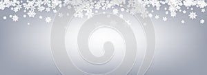White Snowflake Panoramic Vector Gray Background.