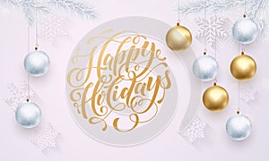 White snowflake pattern golden decoration ornament winter Happy Holidays greeting