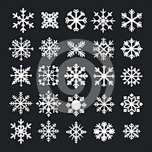 Simple Snowflake Symbols: Vector Icon Set In Flat Shading Style photo