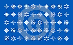 White snowflakes on a blue background. Desktop Wallpaper. The design of the snowflakes