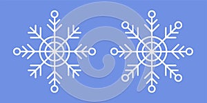 White Snowflakes on blue background. Editable Winter isolated icons in silhouette. Snow Cristals. Simple Line Style