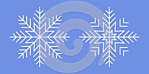 White Snowflakes on blue background. Vector Winter isolated icons in silhouette. Snow Cristals. Simple Line Style