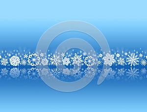 White snowflakes on blue with reflections