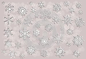 White snowflakes collection on light background