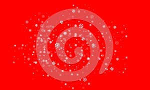 White snowflakes of different sizes and different transparency are randomly scattered on a red background. Winter vector