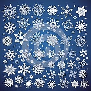 White snowflakes icon on gradient background blue and white colo