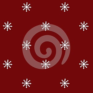 White snowflakes over red  backdrop. Pattern made with white snowflakes. Holidays concept.