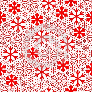 White snowflakes on red background. Christmas vector pattern. Christmas