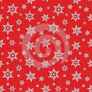 White snowflakes snow on red background winter christmas pattern