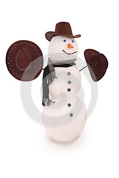 White snowman with scarf and three hat.