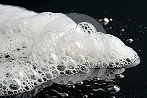 White soap foam texture on black background photo