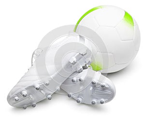 White Soccer Boots and ball on white background