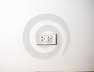 White socket 220 volts on white wall, unplugged