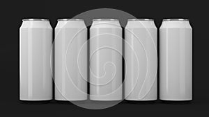 White soda cans standing in two raws on black background