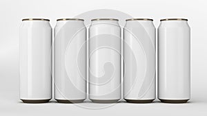 White soda cans standing in two raws on white background
