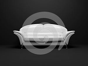 White sofa on black background insulated