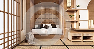 The White Sofa japanese on room japan tropical desing and tatami mat floor.3D rendering