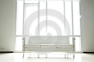 White sofa in room window modern interior design background home