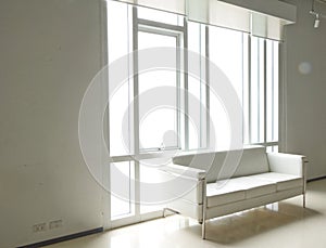 White sofa in room window modern interior design background home