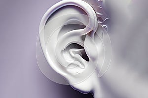 White soft human ear 3d listening listen sound anatomy closeup three-dimensional render communication drum sensor auditory inner