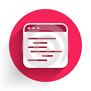 White Software, web developer programming code icon isolated with long shadow background. Javascript computer script