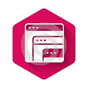 White Software, web developer programming code icon isolated with long shadow background. Javascript computer script