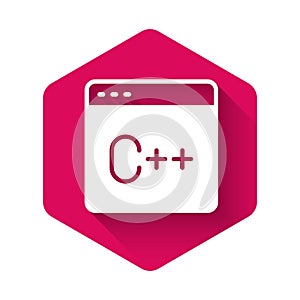 White Software, web developer programming code icon isolated with long shadow background. Javascript computer script