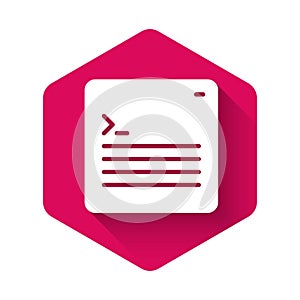 White Software, web developer programming code icon isolated with long shadow background. Javascript computer script